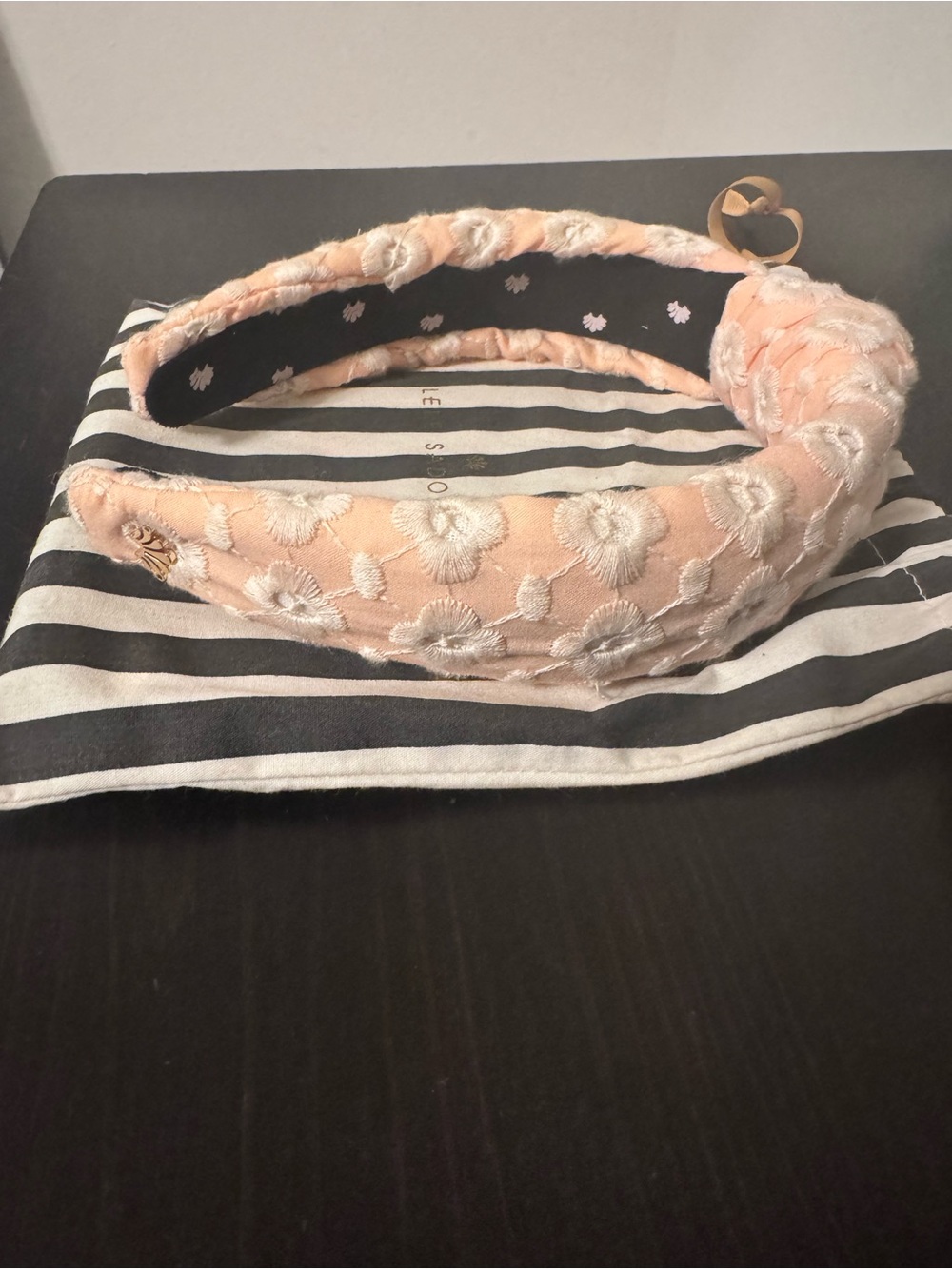 Lele Sadoughi Peach Embroidered Padded Headband with Gold Charm
